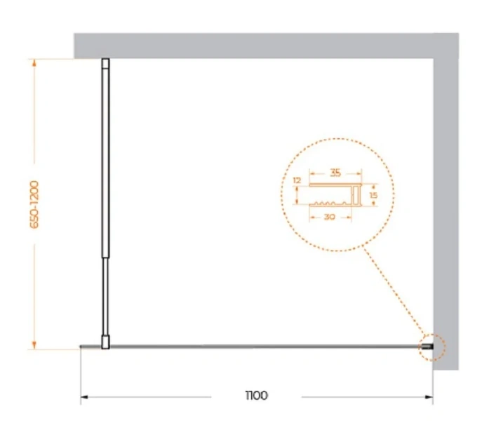 Душевая перегородка BelBagno Kraft 110 см профиль хром KRAFT-L-1-110-C-Cr (детальная фотография), современные, hi-tech