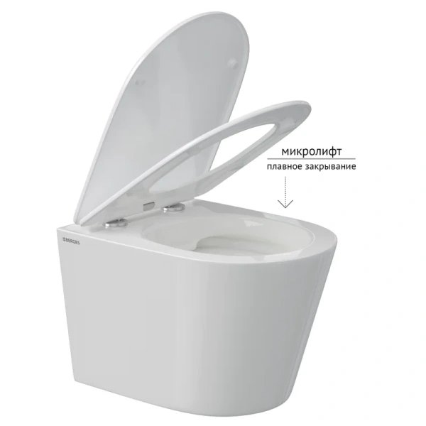 Унитаз подвесной Berges Vita Rimless с сиденьем микролифт 082255 (детальная фотография), без бачка, со скрытым бачком