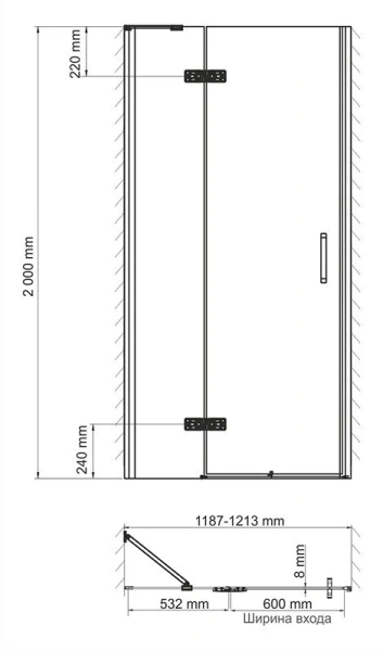 Душевая дверь WasserKRAFT Aller 120 см правая, ручка черная 10H05RBLACK (детальная фотография), современные, hi-tech
