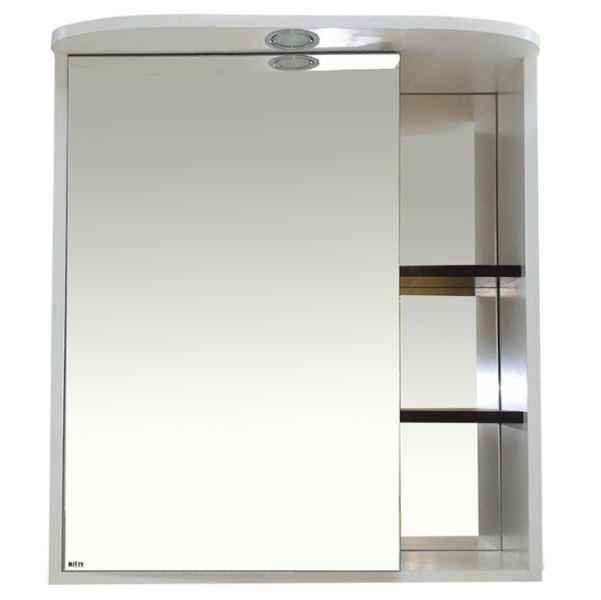 Зеркальный шкаф, зеркало слева, полочки справа, цвет белый/чёрный, Misty Венера П-ВНР04070-25СВЛ (детальная фотография)