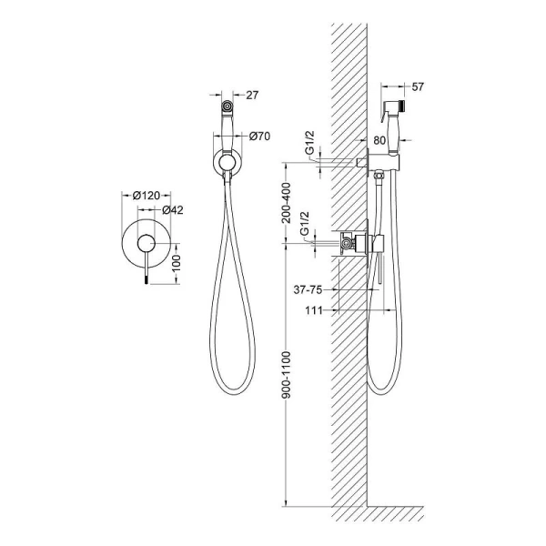 Гигиенический душ со смесителем Timo Saona золото 2389/17SM (детальная фотография), для туалета