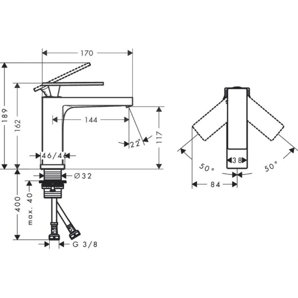 Смеситель для раковины Hansgrohe Tecturis E хром 73011000 (детальная фотография), для раковины
