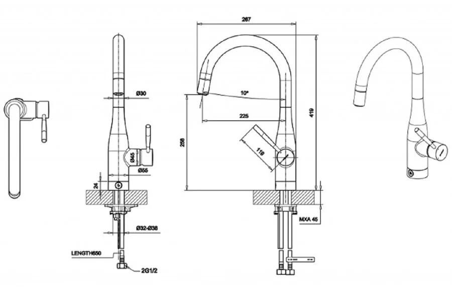 Смеситель для кухни Bravat Miranda хром F7164208CP-2-ENG (детальная фотография), для кухни