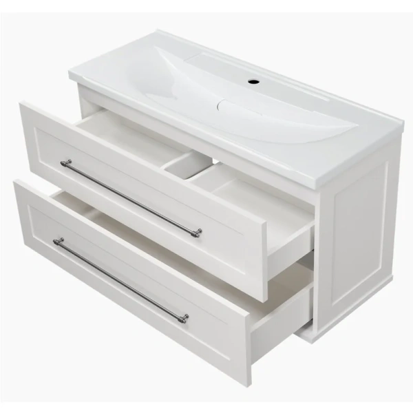 Тумба под раковину подвесная Misty Марта 100 см белая П-Мрт09100-011Пр (детальная фотография), подвесная, пристенная