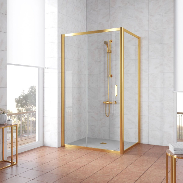Душевой уголок профиль золотой стекло прозрачное Vegas-glass ZP+ZPV 120*80 09 01 (детальная фотография)