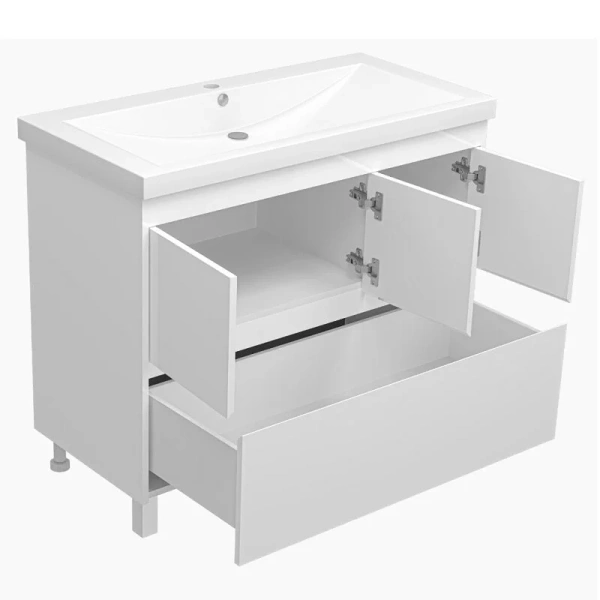 Тумба под раковину напольная Misty Алиса 100 см белая Э-Али01100-0112Я (детальная фотография), моноблок
