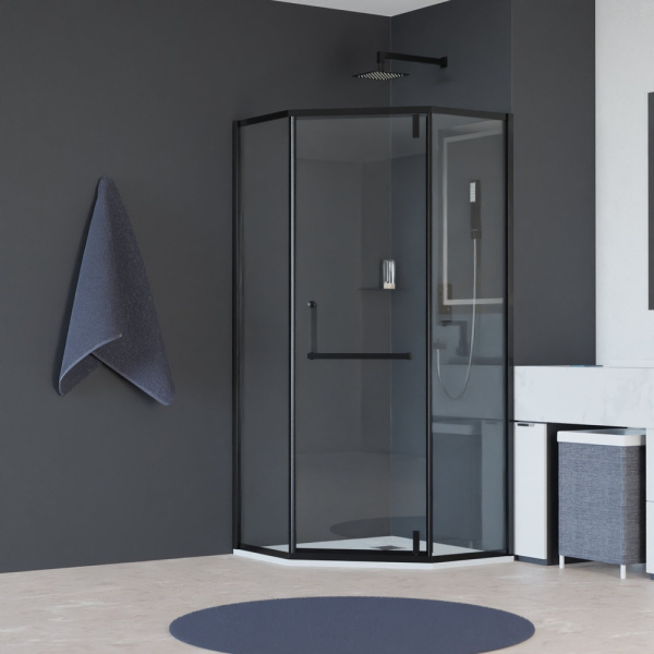 Душевой уголок RGW Hotel HO-084B 100x100 см профиль черный стекло прозрачное 350608400-14 (детальная фотография), многоугольные