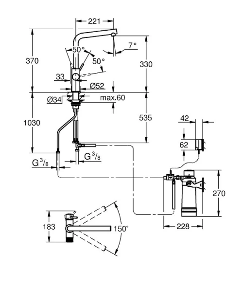 Смеситель для питьевой воды Grohe Blue Pure хром 30589000 (детальная фотография), для кухни, для питьевой воды с фильтром