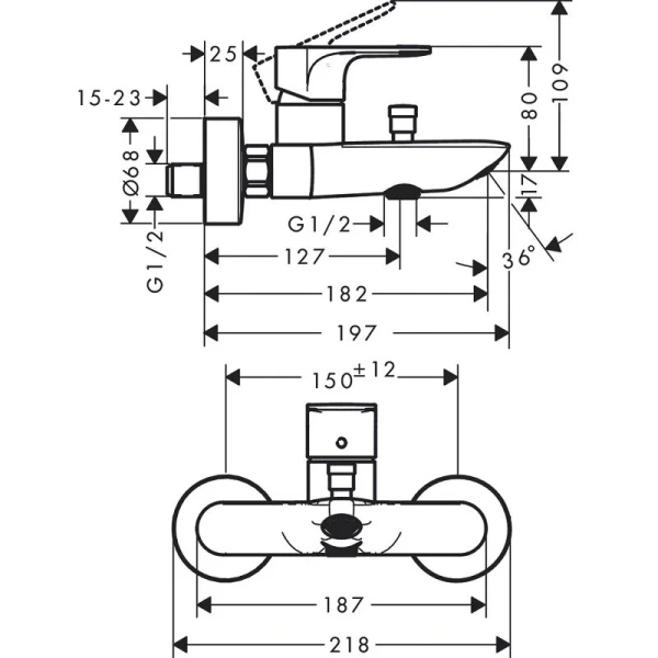 Смеситель для ванны Hansgrohe Rebris 72450 настенный (детальная фотография), для ванны