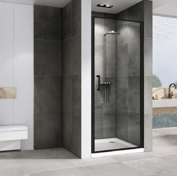 Душевая дверь в нишу Abber Sonnenstrand 90 см профиль черный AG04090B (детальная фотография), черные