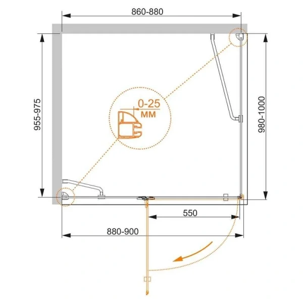 Душевой уголок Cezares Bergamo 90х100 см правый BERGAMO-W-AH-1-90/100-C-Cr-R (детальная фотография), прямоугольные