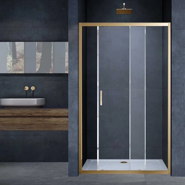 Душевая дверь в нишу Vincea Alpha 140 см профиль брашированное золото VDS-3AL140CLG (детальная фотография)