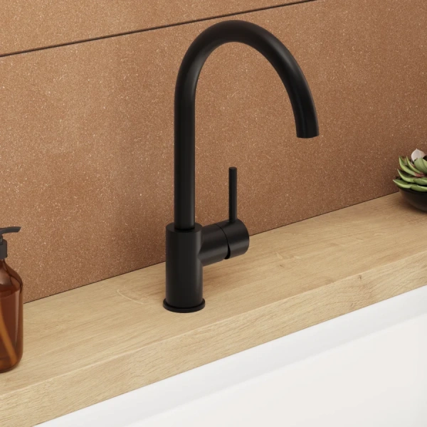 Смеситель для кухни VitrA Minimax S черный матовый A4209136EXP (детальная фотография), высокие, округлая форма