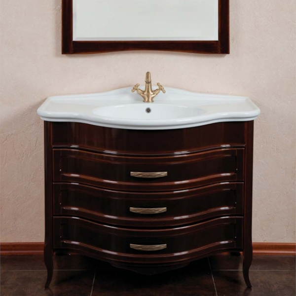 Тумба для раковины, цвет тёмное дерево глянец, фурнитура бронза, La Beaute Joanna BJO102MOK.M.BR (детальная фотография)