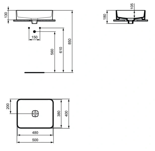 Раковина Ideal Standard Strada II 50 см без отверстия перелива T296701 (детальная фотография), современные, hi-tech