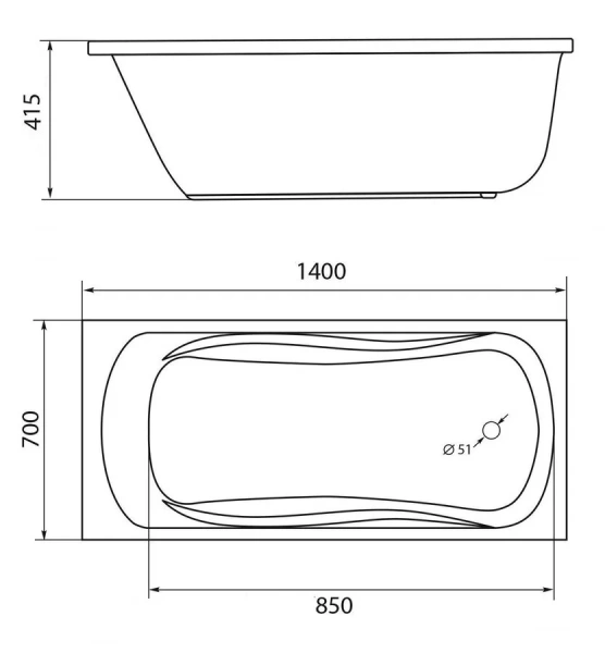 Ванна акриловая 1Marka Classic 140х70 см приставная 01кл1470 А (детальная фотография), акриловые