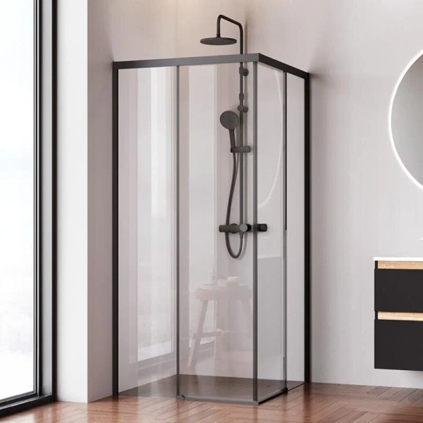 Душевой уголок Am.Pm X-Joy 90x90 см профиль черный, стекло прозрачное W94G-403-9090-BТ (детальная фотография), современные, hi-tech