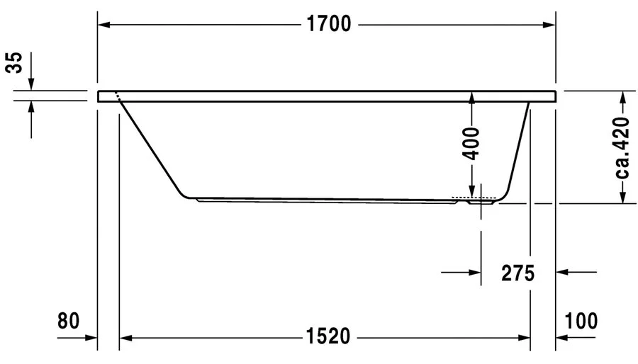 Ванна акриловая Duravit D-Code 700098000000000, 170 х 70 см (детальная фотография), современныe, hi-tech