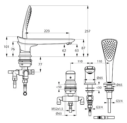 Смеситель для ванны Kludi Ambienta хром 534470575 (детальная фотография), современные, hi-tech
