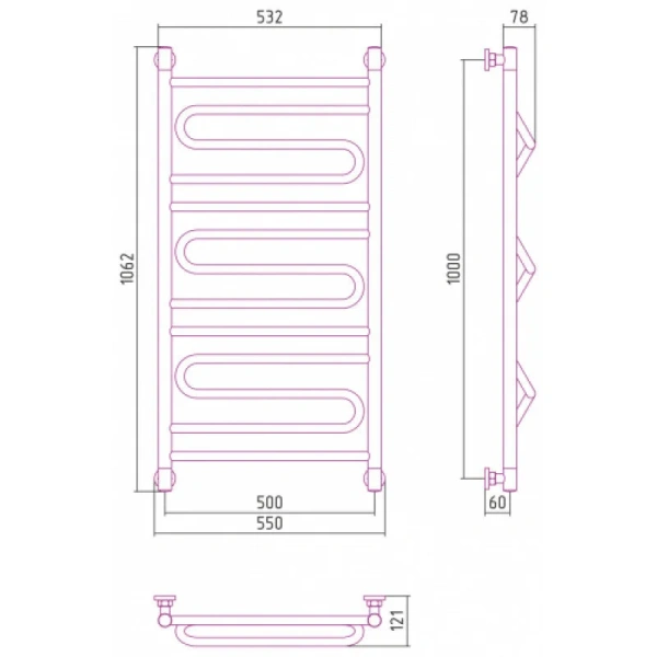 Полотенцесушитель водяной Сунержа Элегия+ 50х100 см черный матовый 31-0205-1050 (детальная фотография), современные, hi-tech