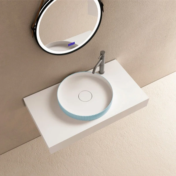 Раковина Abber Stein 40 см голубая AS2604Blau (детальная фотография), накладные (на столешницу), пристенные