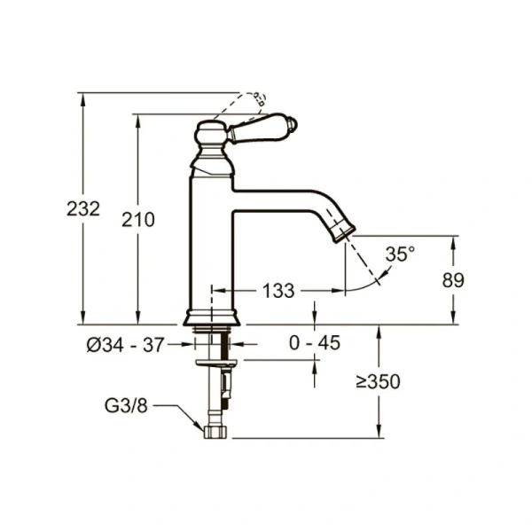 Смеситель для раковины Jacob Delafon Louise однозахватный, матовое золото E24360-BCN (детальная фотография), для раковины