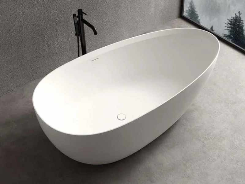 Ванна Uni-Flow Ova из искусственного камня Solid surface FS302-1700 Matt White, 170 х 85 см, белая матовая (детальная фотография), овальные