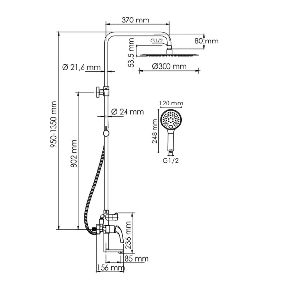 Душевая стойка WasserKRAFT Sauer со смесителем A171.263.207.PG (детальная фотография), современные, hi-tech