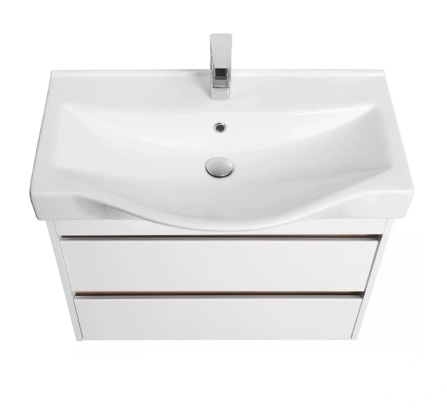 Тумба с раковиной Акватон Нортон 1A248901NT010 80 см с двумя выдвижными ящиками (детальная фотография), современная, hi-tech