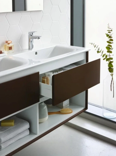 Тумба под раковину подвесная Ideal Standard Connect Air 120 см темно-коричневый, белый матовый E0829VY (детальная фотография), современная, hi-tech