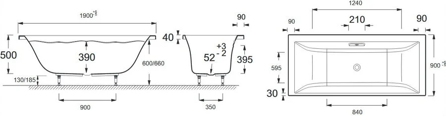 Ванна акриловая Jacob Delafon Evok 190x90 см белая E60270-00 (детальная фотография), современныe, hi-tech