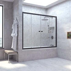 Душевая шторка на ванную профиль черный матовый стекло прозрачное Vegas-glass