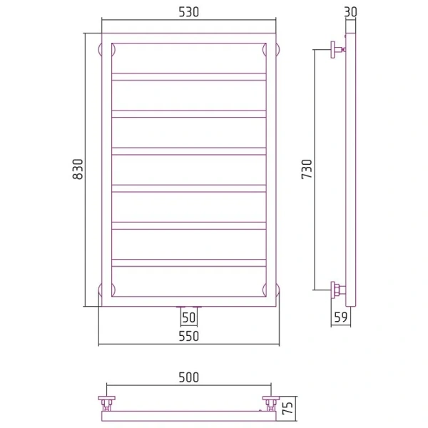 Полотенцесушитель водяной Сунержа Канцлер 50х80 см шампань 020-0254-8050 (детальная фотография), современные, hi-tech