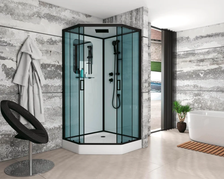 Душевая кабина Niagara Premium 90х90 см профиль черный матовый 69010134DBLACK (детальная фотография), многоугольные