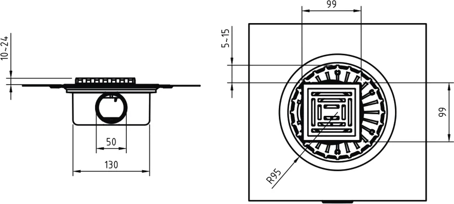 Душевой трап BERGES ZENTRUM Uno 10 см хром матовый 090371 (детальная фотография), стандартные