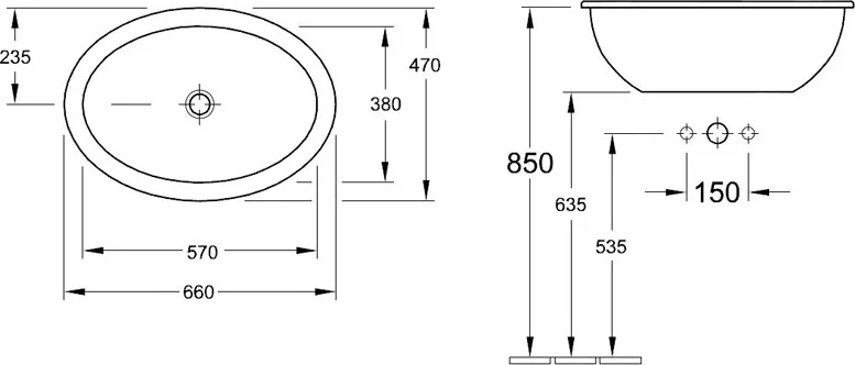 Раковина Villeroy & Boch Loop & Friends 66 см с покрытием CeramicPlus 615530R1 (детальная фотография), встраиваемые (в столешницу), пристенные