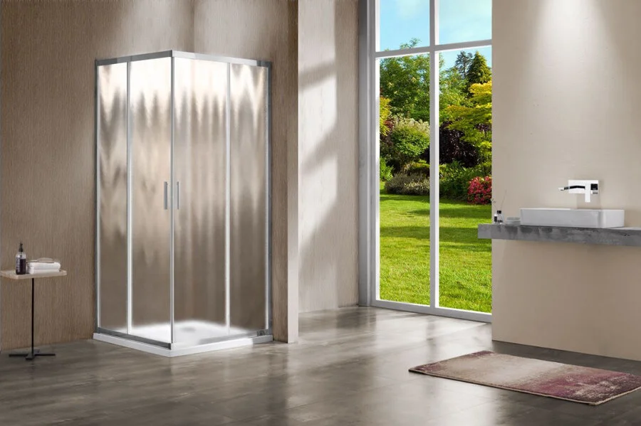 Душевой уголок Vincea Garda 110х110 см профиль хром, стекло шиншилла VSS-1G1111CH (детальная фотография), недорогие, стеклянные, угловые, без поддона