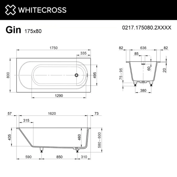 Ванна Whitecross Gin 0217.175080.2XXXX, 175 х 80 см, искусственный камень, покраска по RAL, поверхность матовая (детальная фотография), искусственный камень