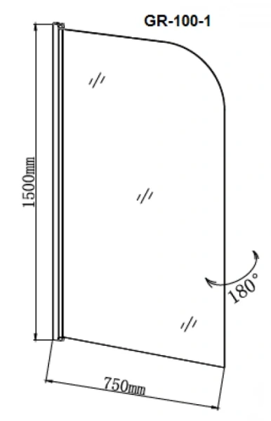 Шторка для ванны Grossman 70х150 см распашная GR-100/1 (детальная фотография), 70 см
