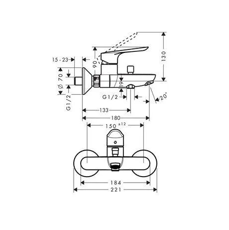 Смеситель для ванны Hansgrohe Logis E однорычажный  71403000 (детальная фотография), для ванны