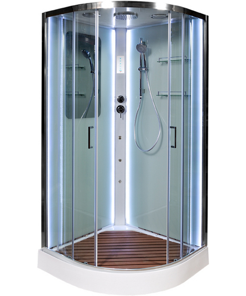 Душевая кабина Deto A 100х100 см с led подсветкой и гидромассажем A01LED+GM (детальная фотография), полукруглые, четверть круга