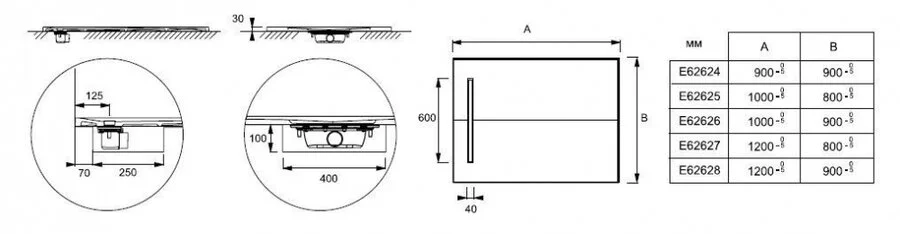 Душевой поддон Jacob Delafon Surface 120х80 см E62627-SS2 (детальная фотография), низкие до 15 см
