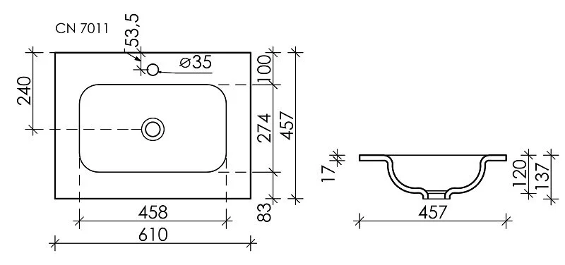 Раковина Ceramica Nova Grace 61 см черная с отверстием под смеситель CN7011MB (детальная фотография), современные, hi-tech