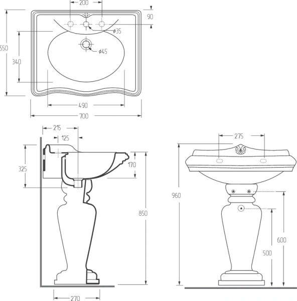 Раковина Migliore Impero 70 см белая 20787 (детальная фотография), классические, ретро, декорированные