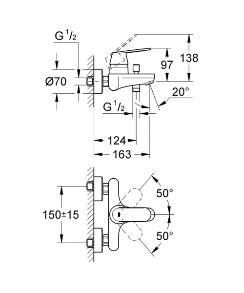 Смеситель для ванны Grohe Eurosmart Cosmopolitan однорычажный 32831000 (детальная фотография), для ванны