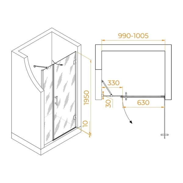 Душевая дверь в нишу RGW Hotel HO-012B 100 см профиль черный, стекло прозрачное 350601200-14 (детальная фотография), современные, hi-tech
