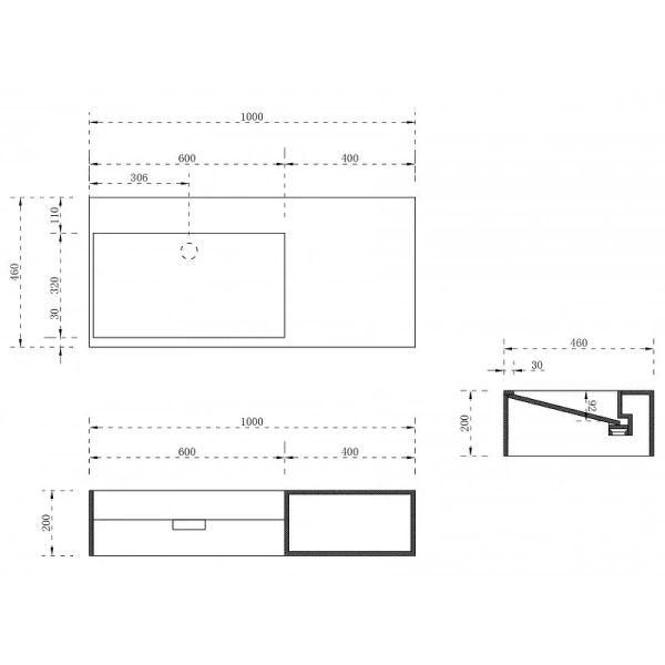 Тумба с раковиной подвесная Abber Stein AS2640-1.0 100 см белая матовая (детальная фотография), подвесная, пристенная