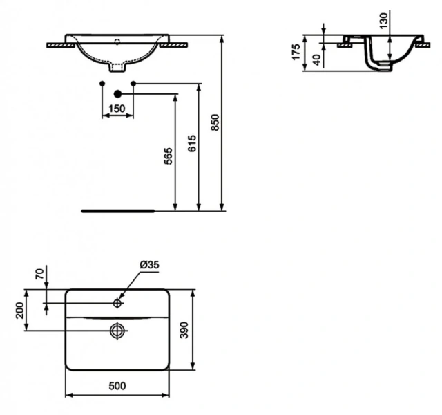 Раковина Ideal Standard Connect 50 см прямоугольная E504301 (детальная фотография), современные, hi-tech