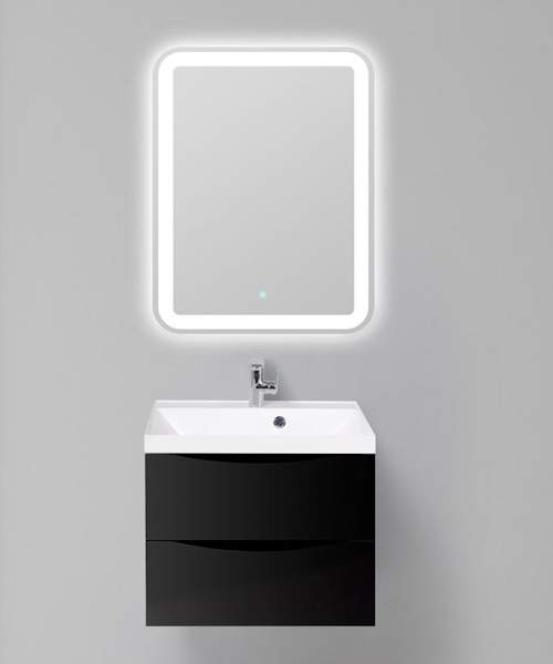 Тумба под раковину подвесная BelBagno Marino 60 см с двумя выкатными ящиками, nero lucido MARINO-600-2C-SO-NL-P (детальная фотография), в наличии