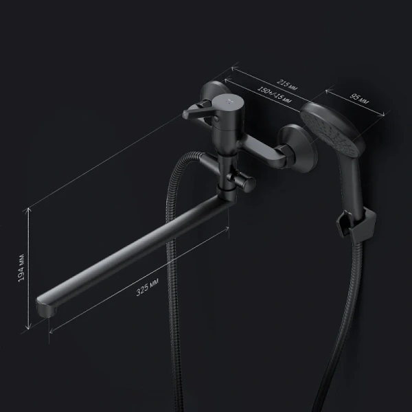 Смеситель для ванны Am.Pm X-Joy S черный F85B90122 (детальная фотография), современные, hi-tech